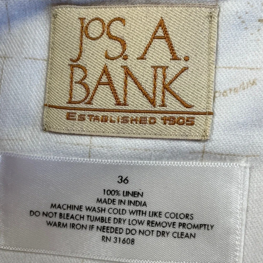 Jos A Bank Men's 36 100% Linen Shorts Beige Tan Flat Front Summer Casual Preppy